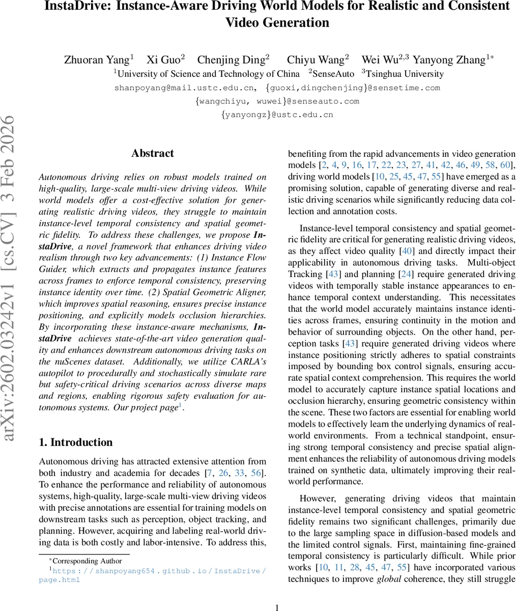 인스타드라이: 인스턴스 인식 기반 실감형 운전 영상 생성 모델