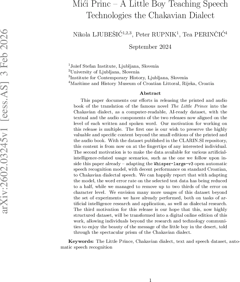 챠카비안 방언을 위한 작은 왕자 데이터셋 공개
