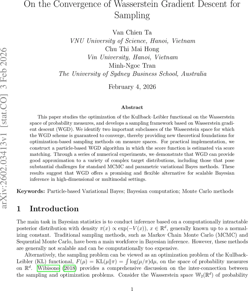 워터슈타인 경사 하강법을 이용한 샘플링 수렴 이론