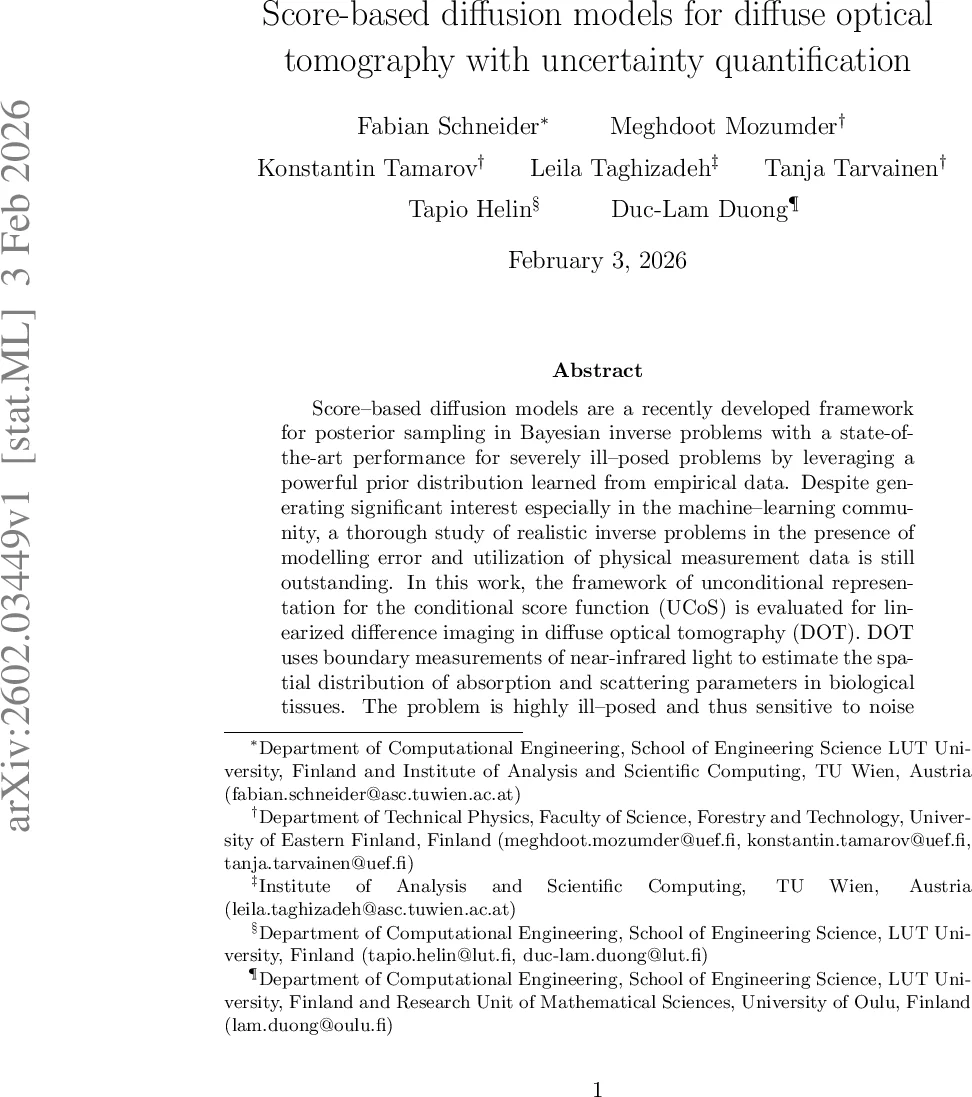 확률적 확산 모델을 활용한 확산 광학 단층 촬영의 불확실성 정량화와 정규화 기법