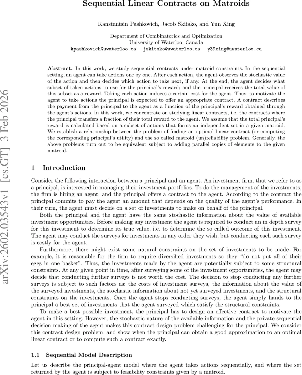 행렬 제약 하 순차 선형 계약의 최적화와 신뢰도 문제 연계