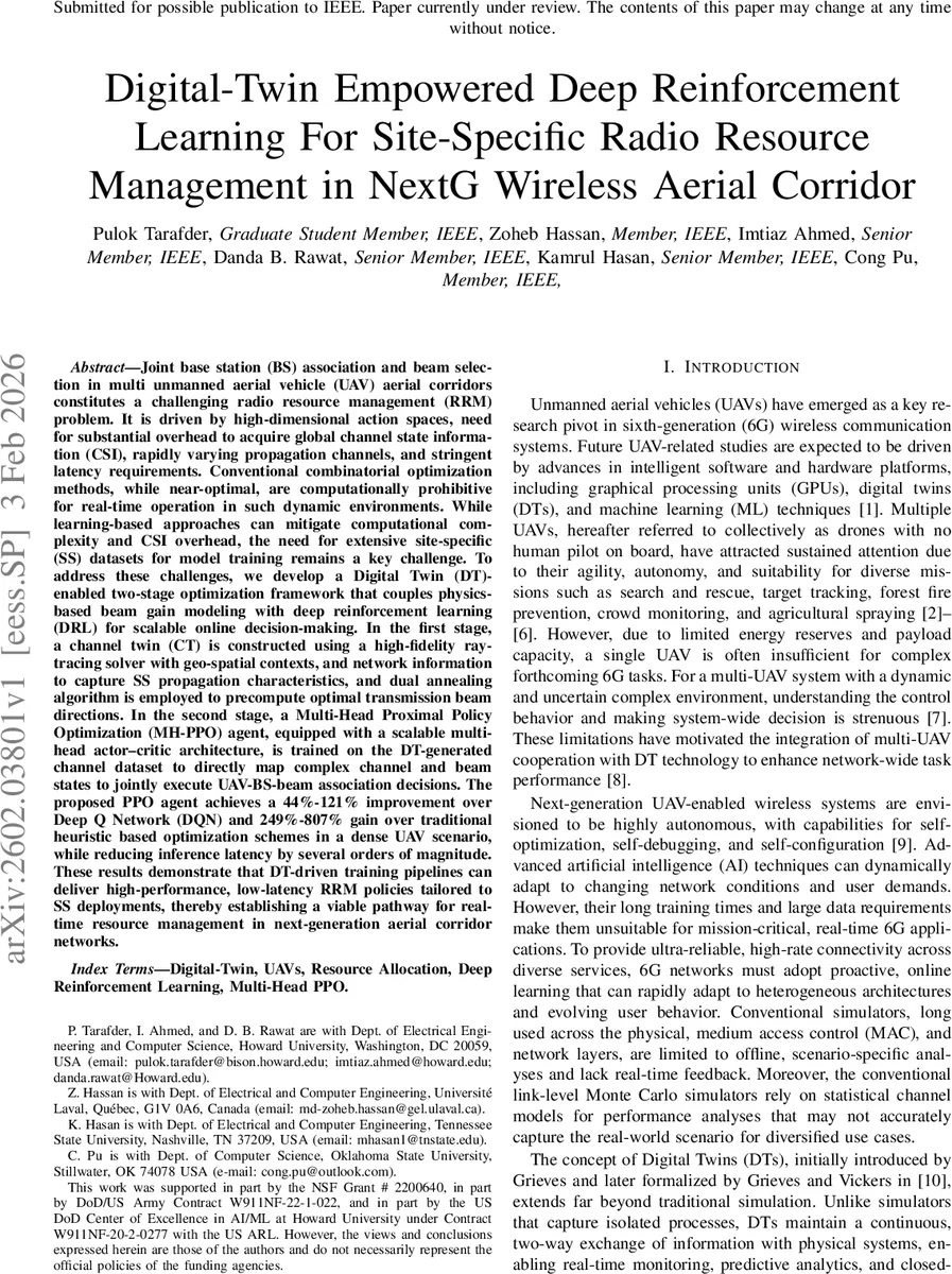 디지털 트윈 기반 심층 강화학습을 활용한 차세대 무인항공기 통신 회선의 현장 맞춤형 무선 자원 관리