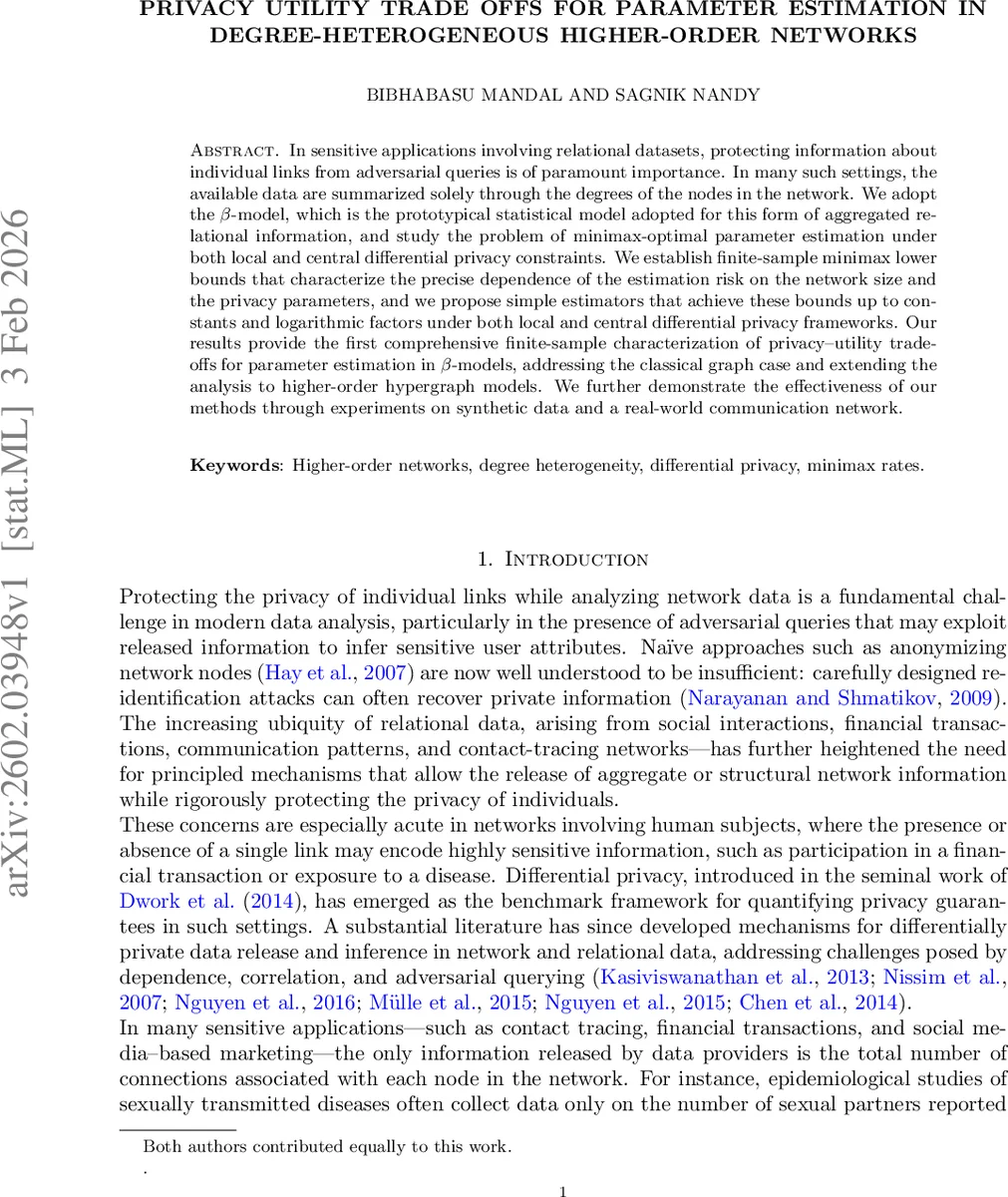 연결도 기반 고차원 네트워크에서 프라이버시와 효용의 최적 균형