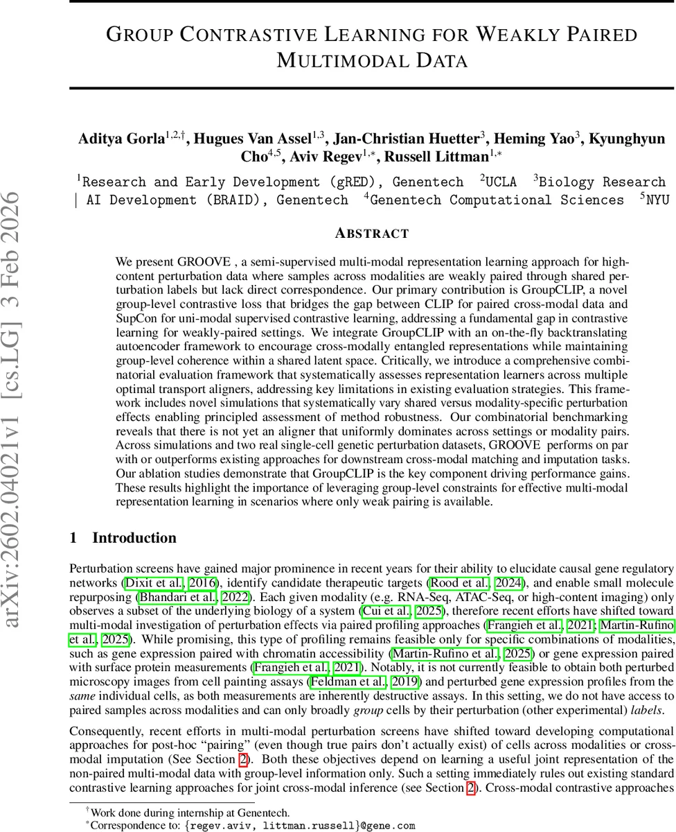 약한 쌍을 위한 그룹 대비 학습으로 멀티모달 데이터 통합