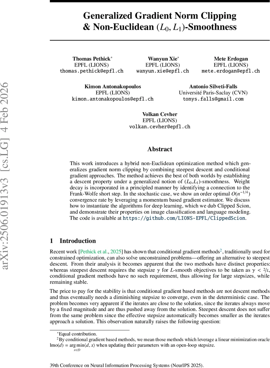 비유클리드 클리핑과 (L₀,L₁) 스무스 최적화의 새로운 통합