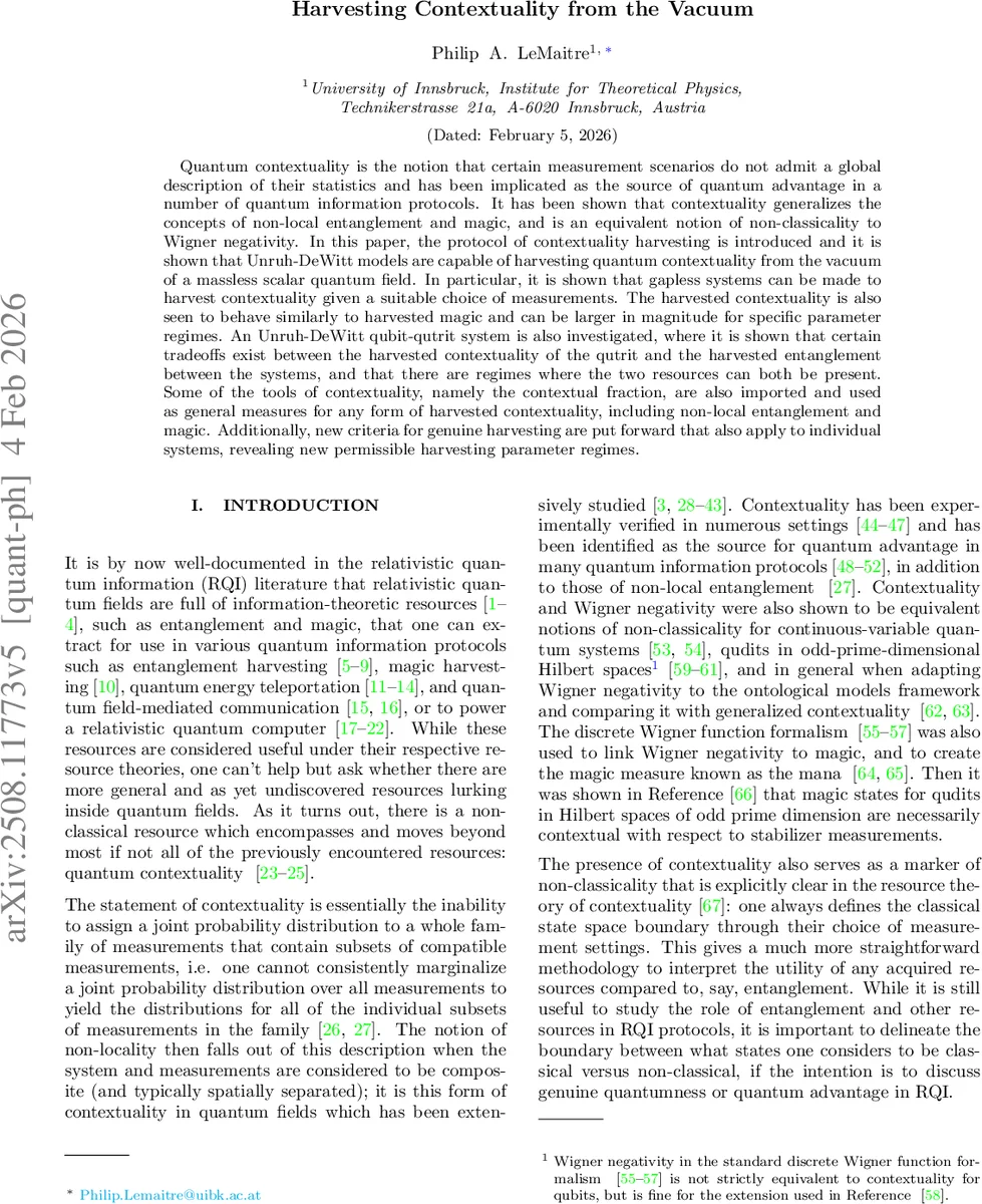 진공에서 양자 맥락성 수확하기