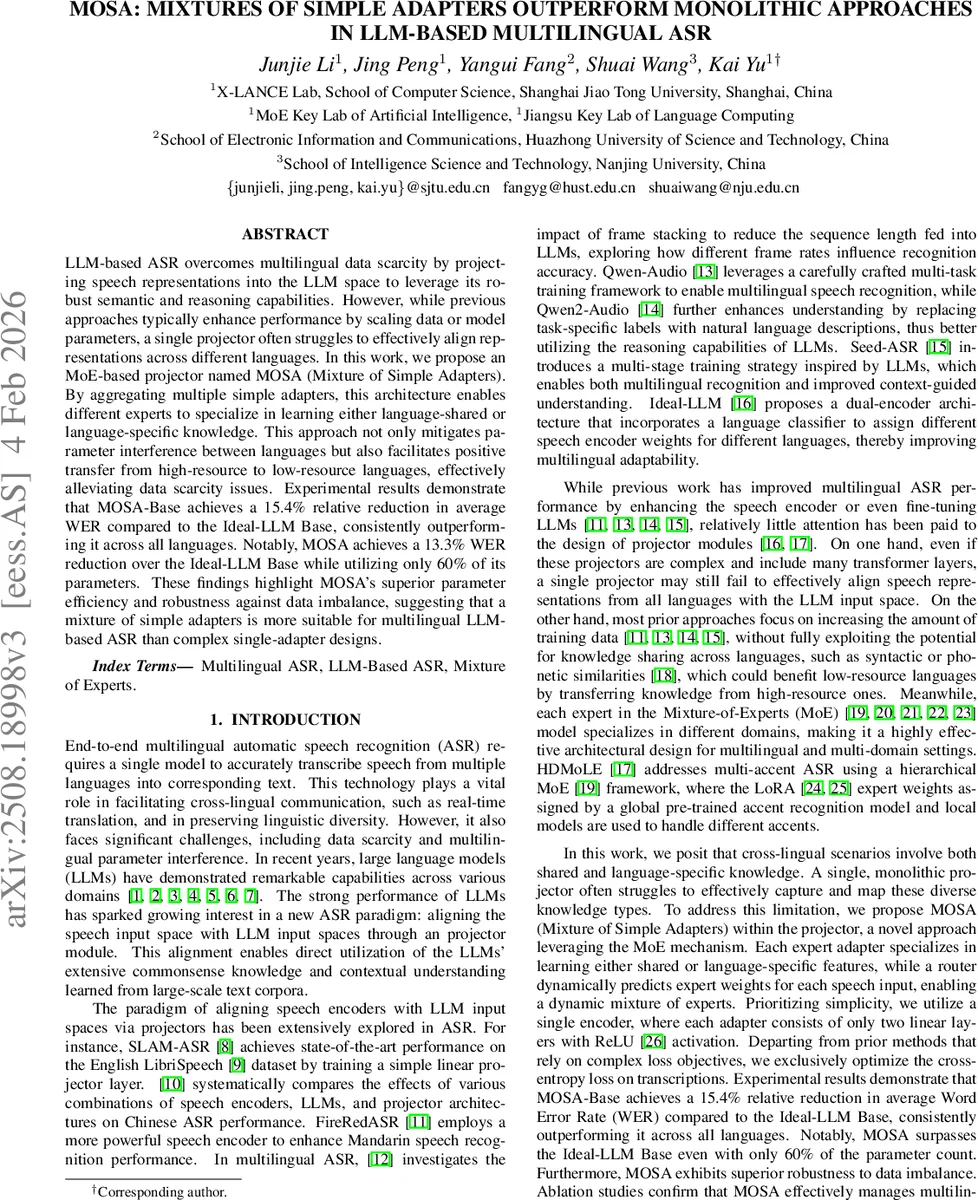 다중언어 LLM 기반 ASR, 간단한 어댑터 혼합이 단일 구조를 능가한다