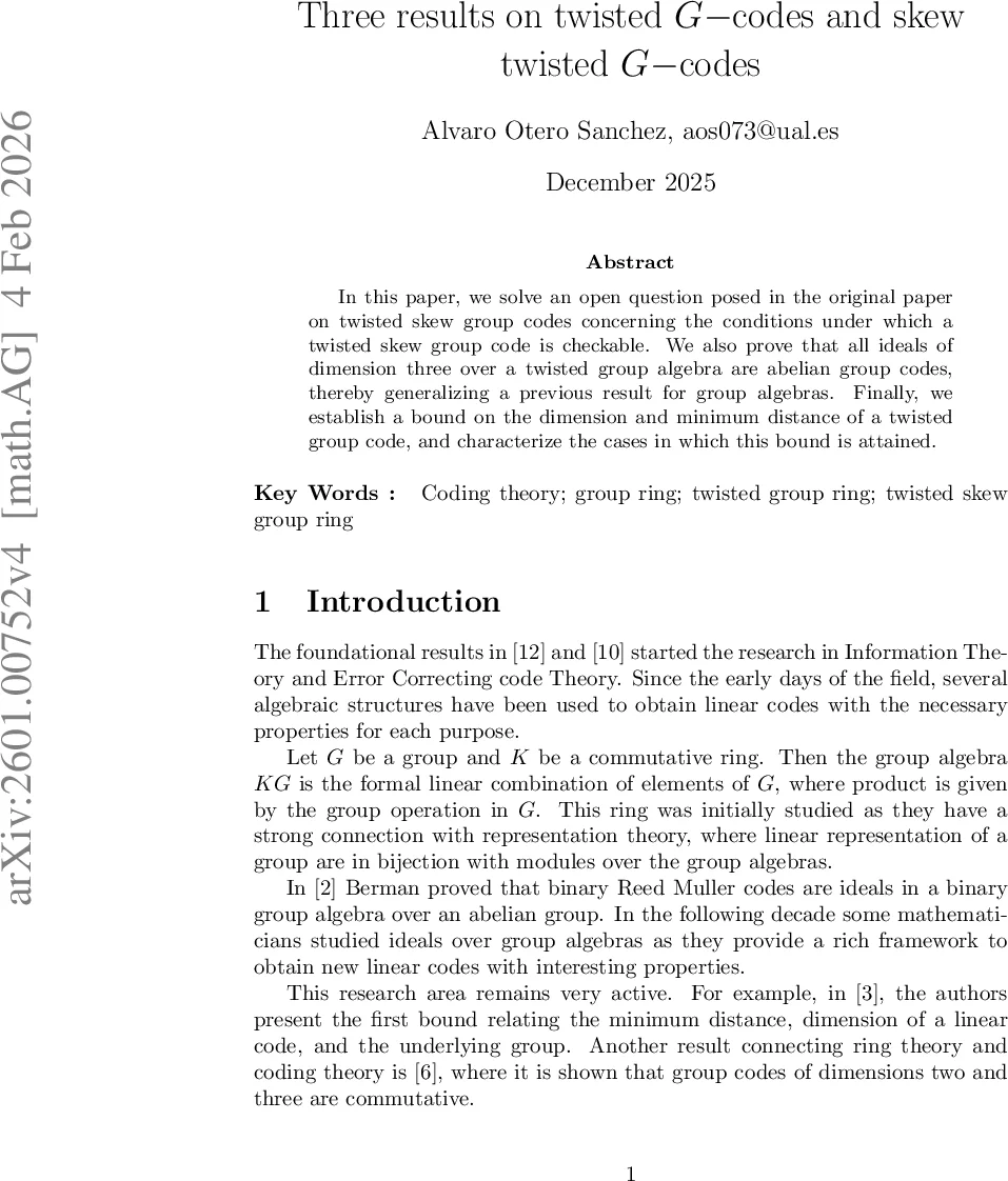 왜곡된 G‑코드와 스큐 왜곡된 G‑코드에 관한 세 가지 새로운 결과