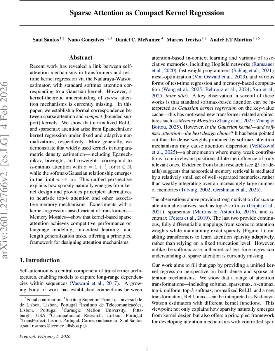 희소 어텐션을 위한 컴팩트 커널 회귀 해석