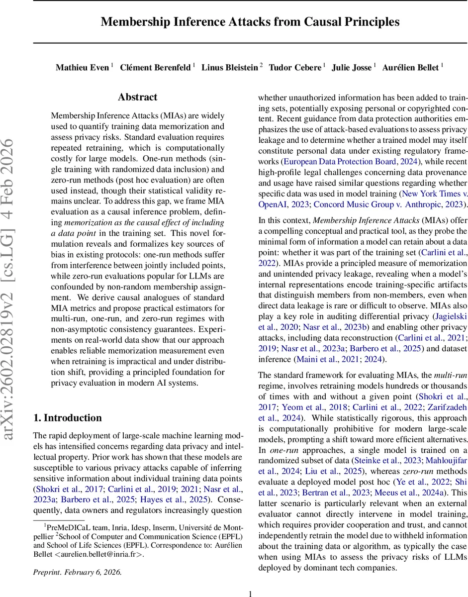 인과관계 기반 멤버십 추론 공격 평가