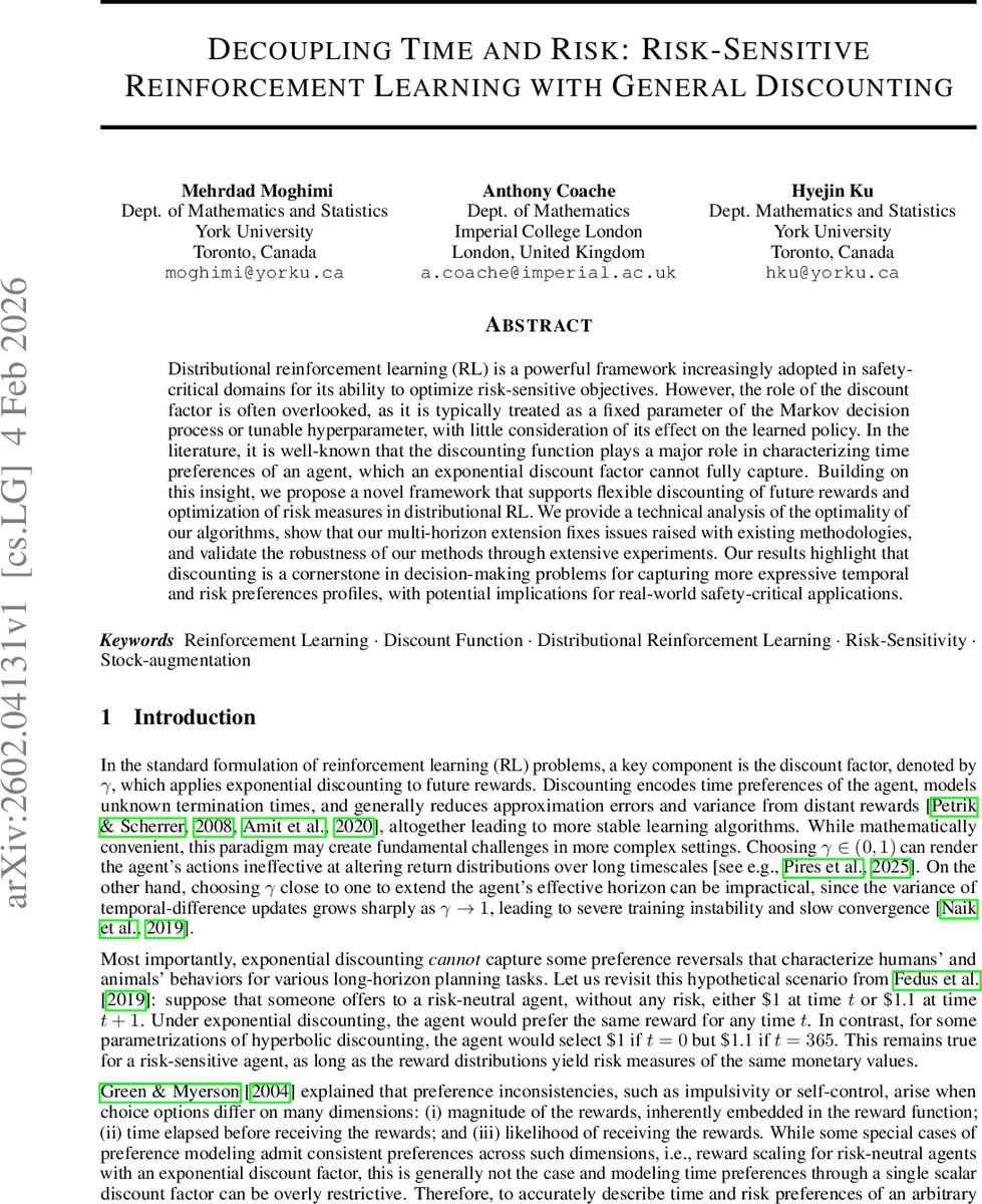 시간과 위험을 분리한다 일반 할인함수를 이용한 위험 민감 강화학습