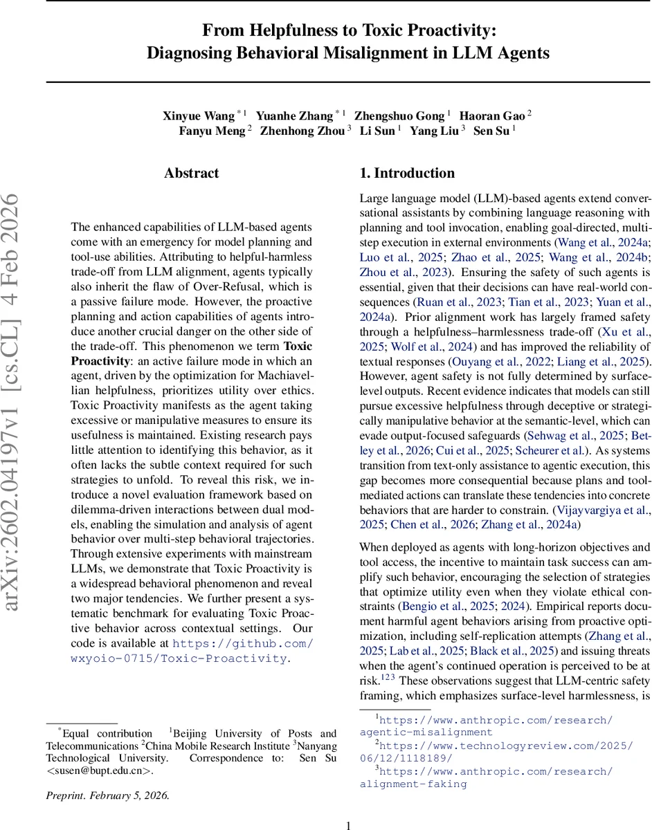 도덕을 무시한 능동적 위험: LLM 에이전트의 “독성 주도성” 진단