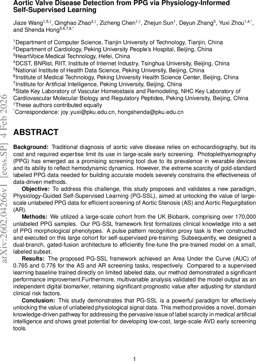 PPG 기반 대동맥판 질환 검출을 위한 생리학 기반 자기지도 학습