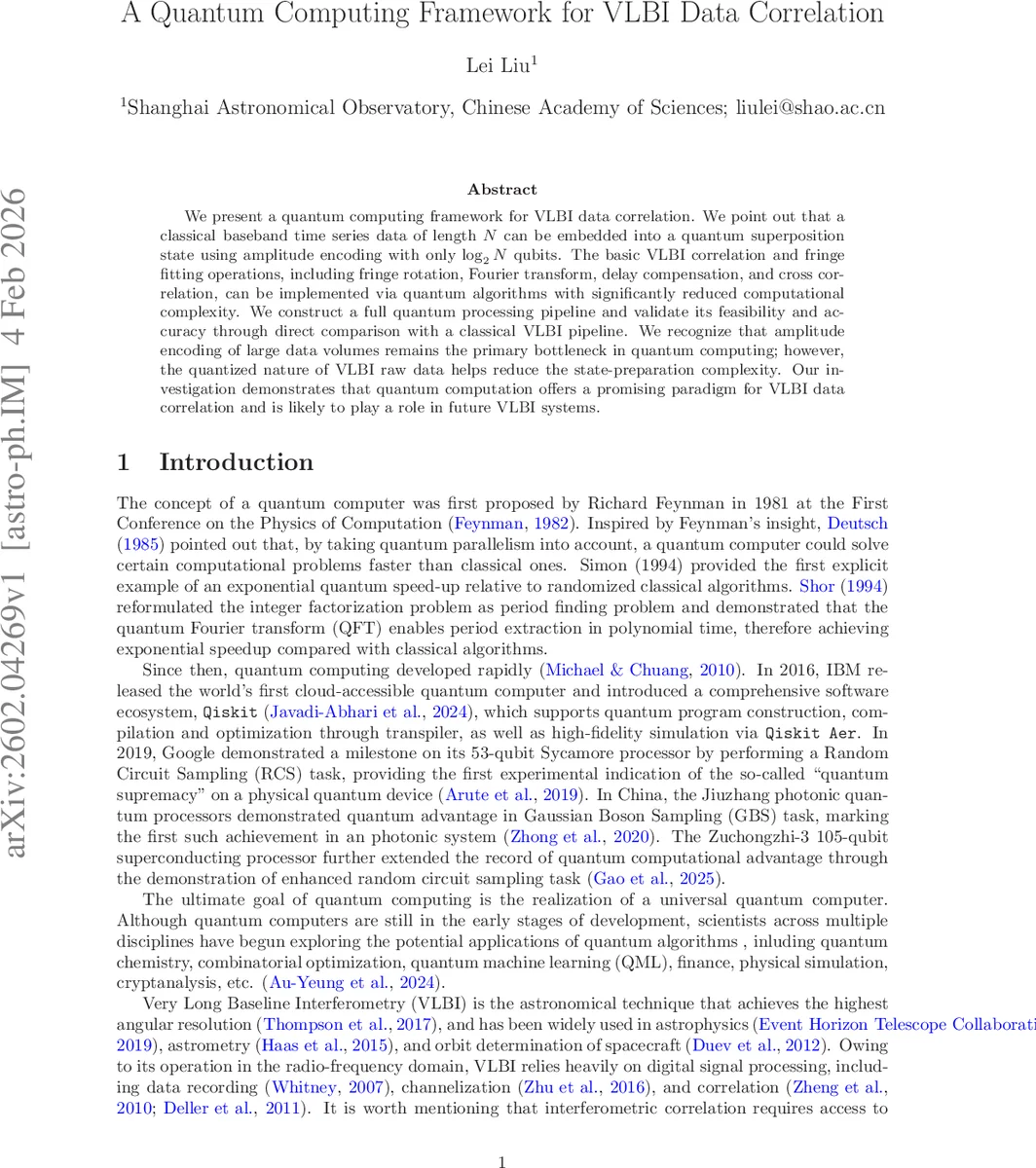 양자 컴퓨팅 기반 VLBI 데이터 상관 파이프라인
