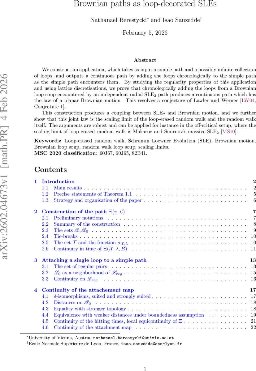 브라우니안 경로와 루프‑데코레이션 SLE의 완전한 연결
