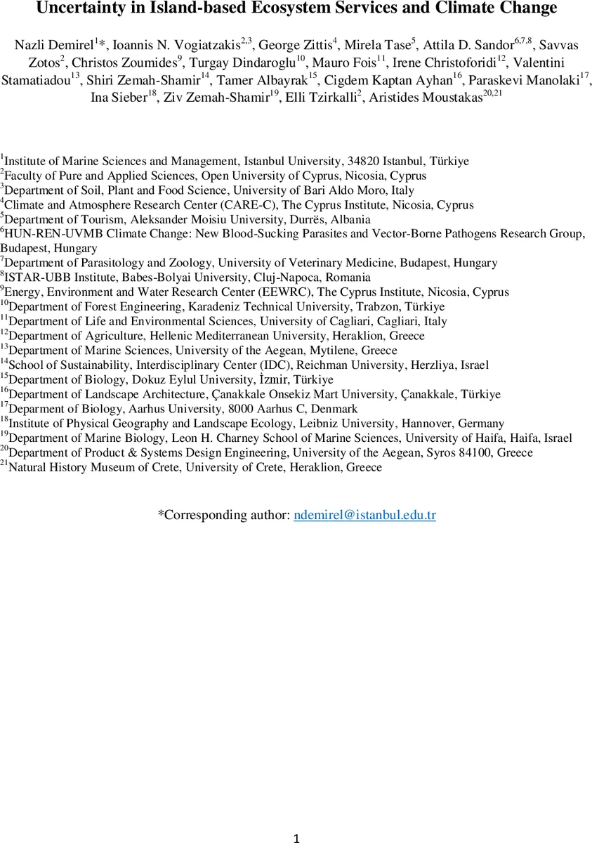 섬 기반 생태계 서비스와 기후변화 불확실성 연구