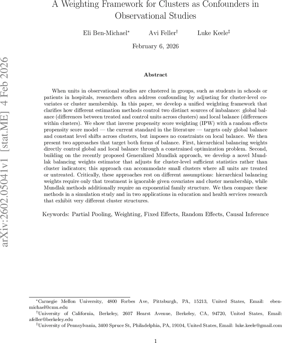클러스터를 교란변수로 다루는 가중치 프레임워크: 전역·지역 균형의 통합 접근
