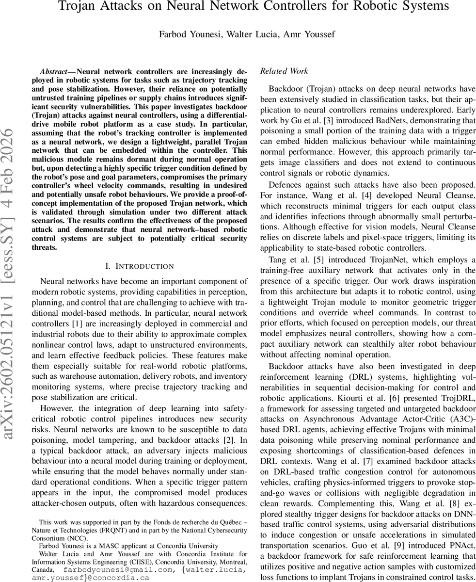 신경망 로봇 제어기에 숨겨진 트로이 목마 공격