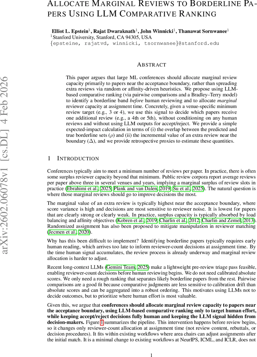 LLM 비교 순위를 활용한 경계 논문에 대한 추가 리뷰 할당