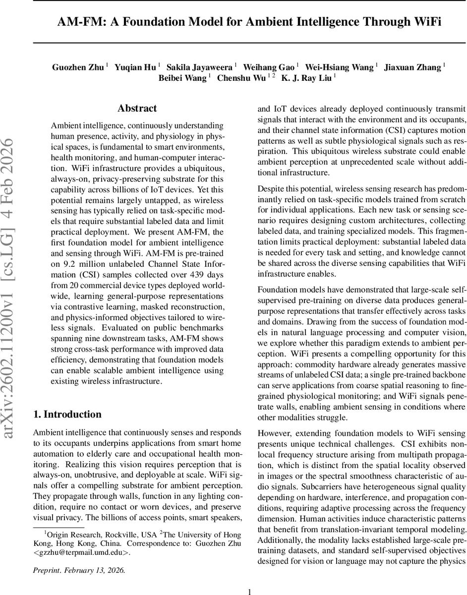 와이파이 기반 환경지능을 위한 최초의 파운데이션 모델 AM‑FM