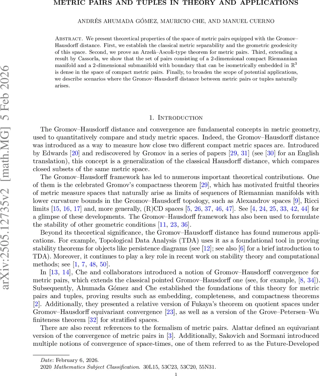 측정쌍과 튜플의 Gromov–Hausdorff 거리: 이론과 응용