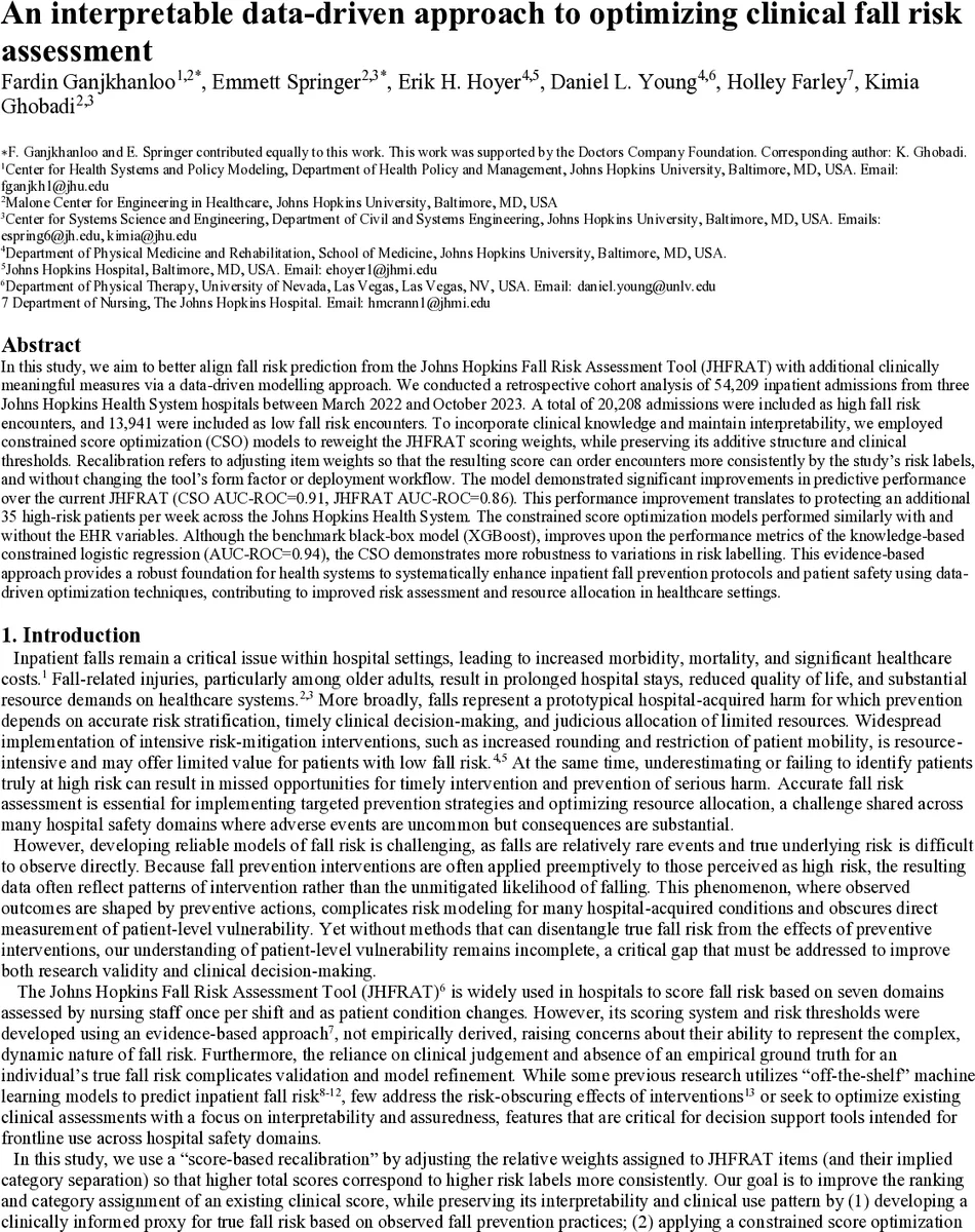 데이터 기반으로 재구성한 병원 낙상 위험 평가 도구의 해석 가능성 강화
