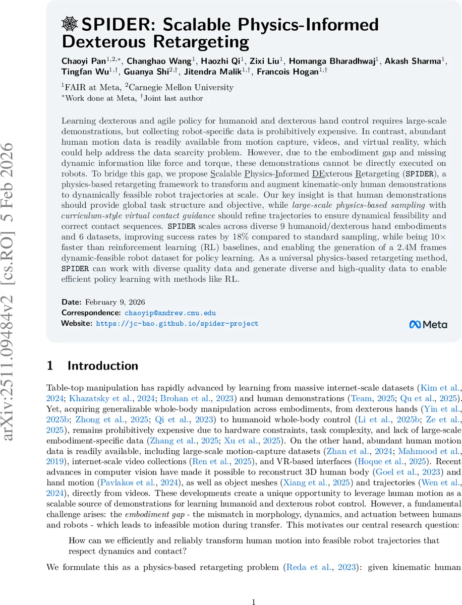스파이더 확장 가능한 물리 기반 손재주 전이