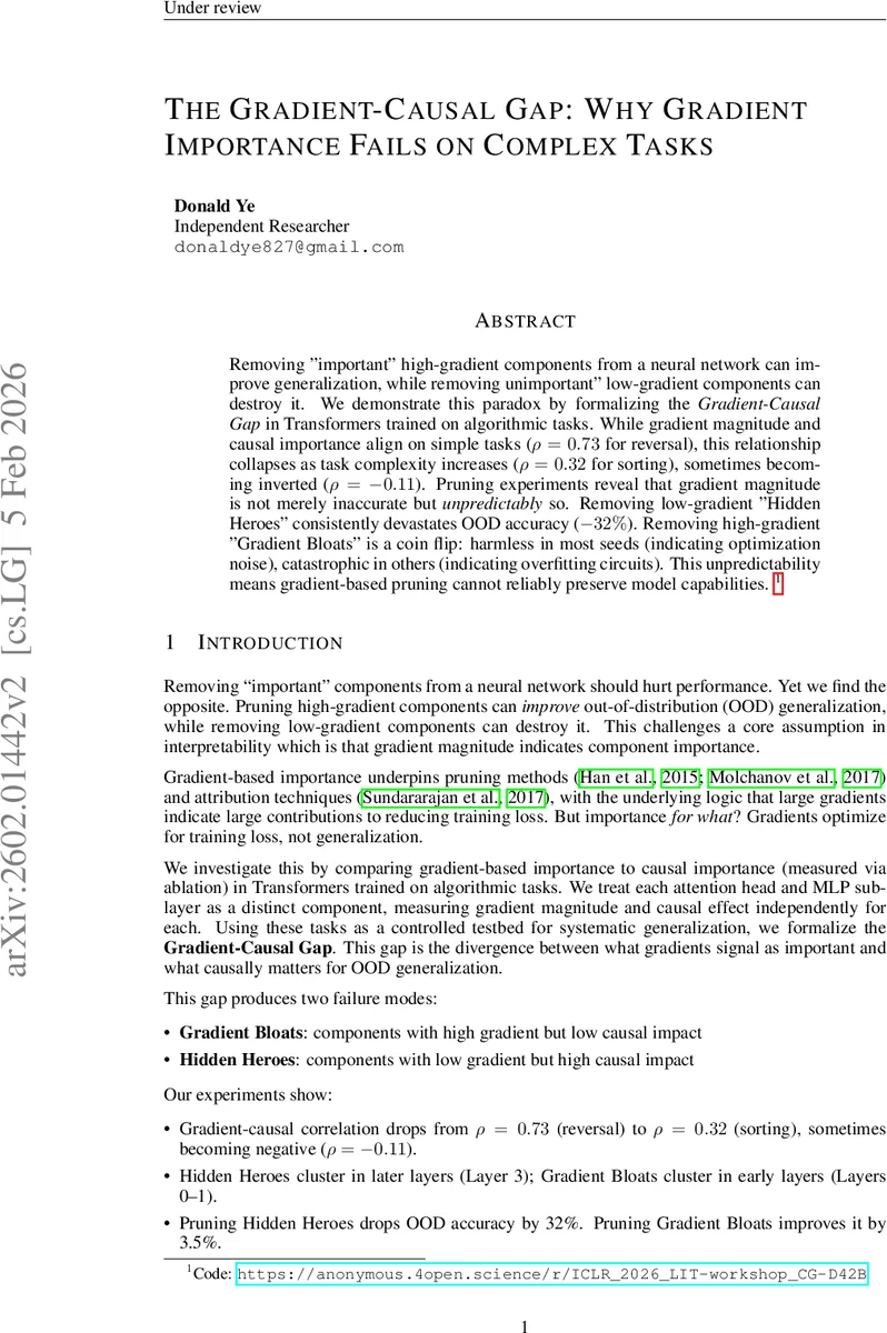 그라디언트‑인과성 격차: 복잡 과제에서 왜 그라디언트 중요도가 실패하는가