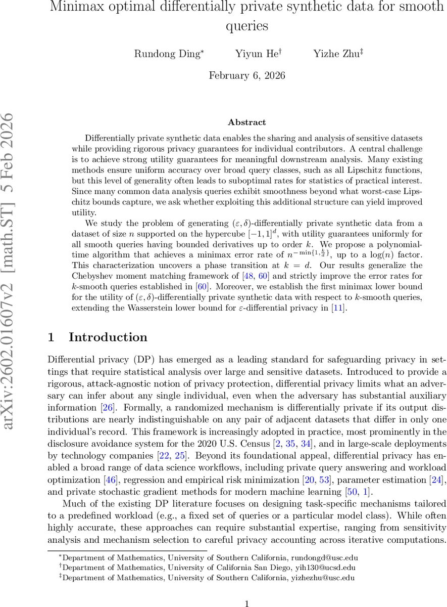 매끄러운 쿼리를 위한 차별적 프라이버시 합성 데이터의 최소극대 최적화