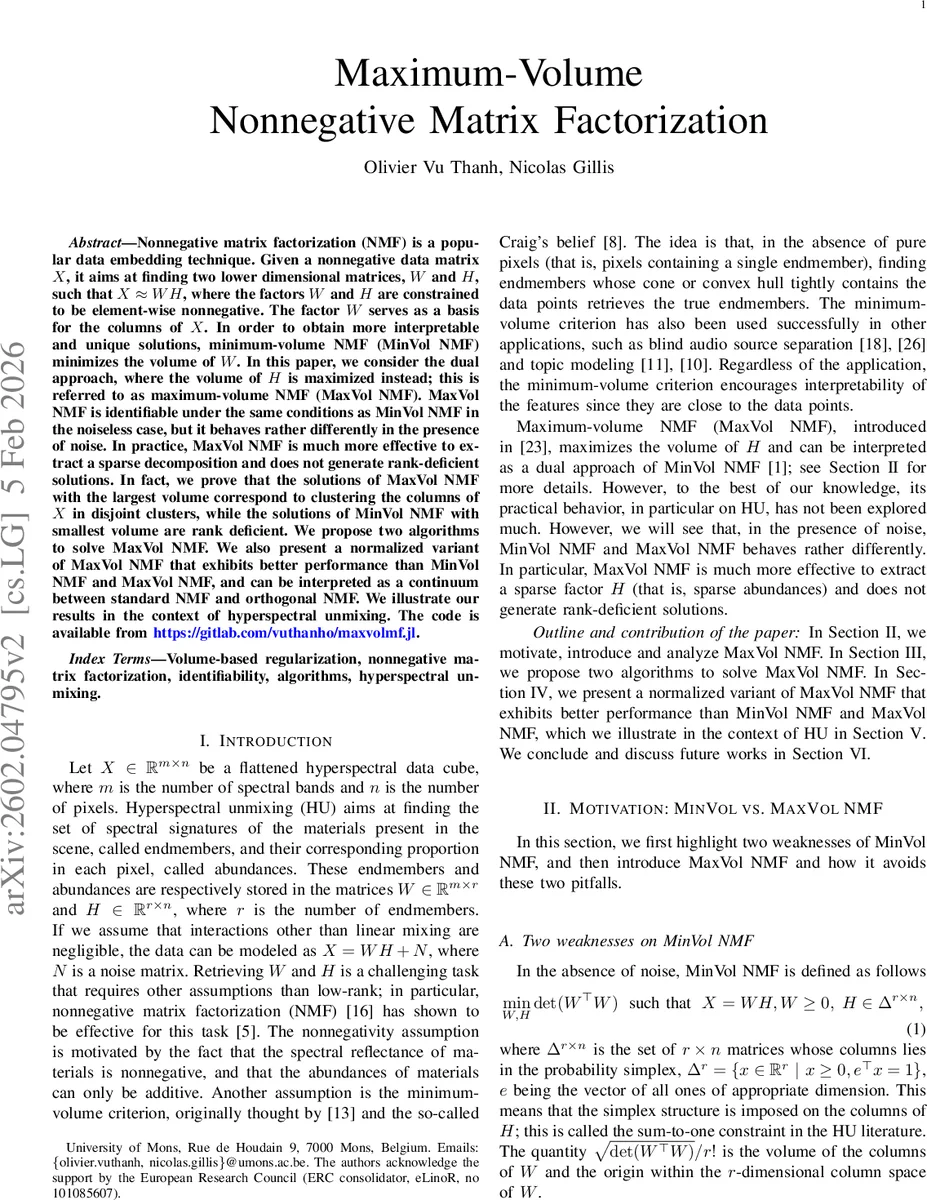 최대 부피 비음수 행렬 분해