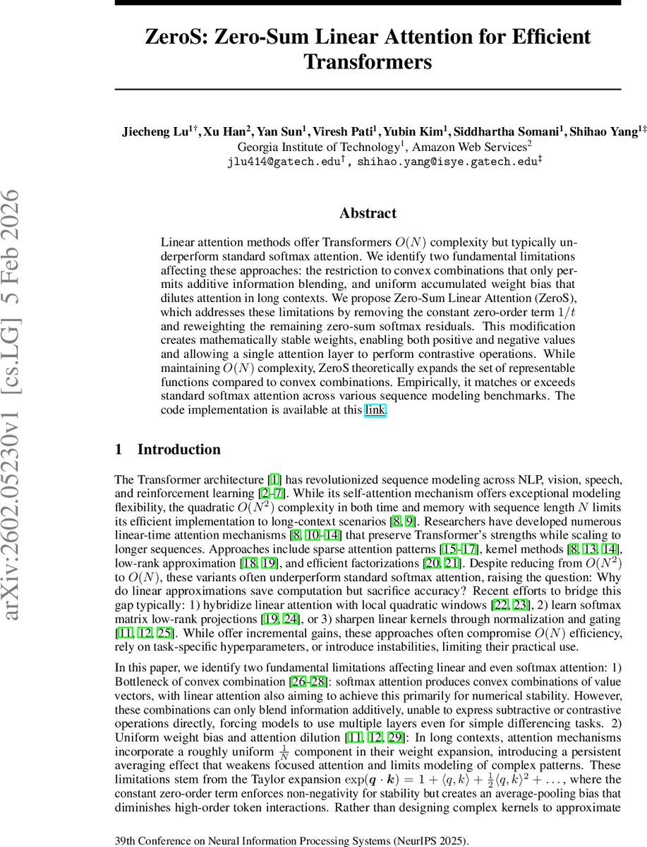 제로합 선형 어텐션으로 효율적인 트랜스포머 구현
