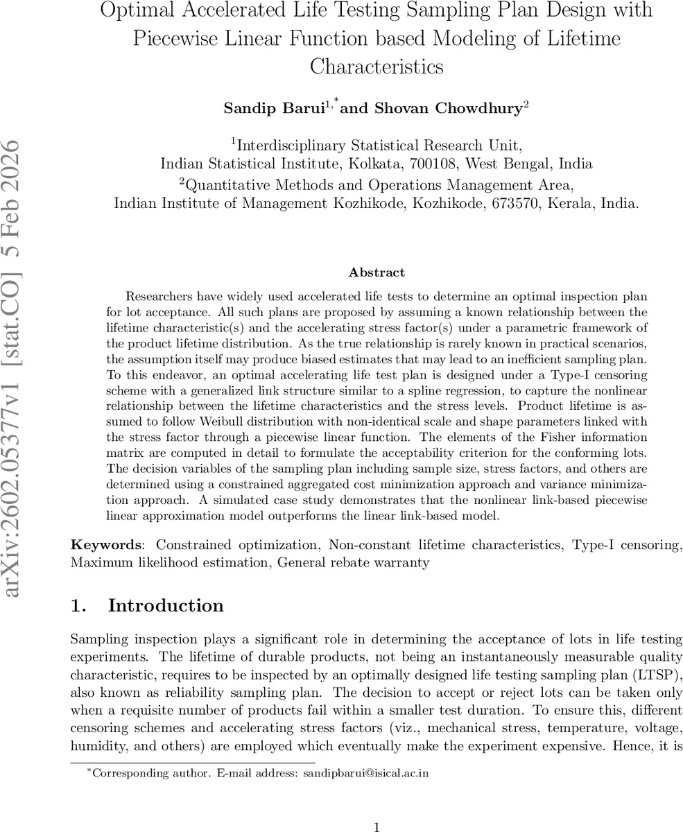 가속 수명 시험을 위한 조각선형 연계 모델 기반 최적 샘플링 플랜 설계