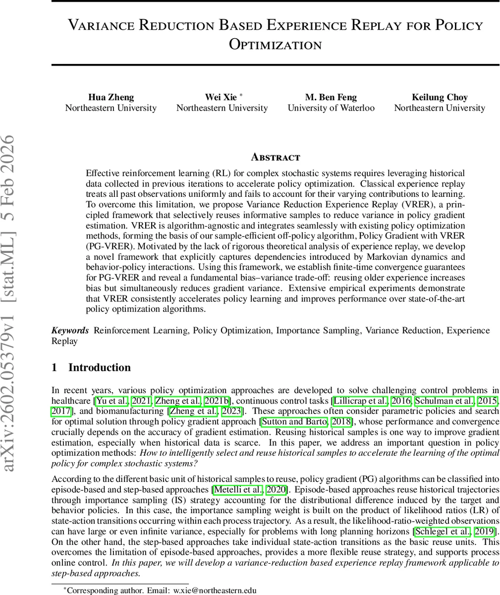 분산 감소 경험 재생을 활용한 정책 최적화