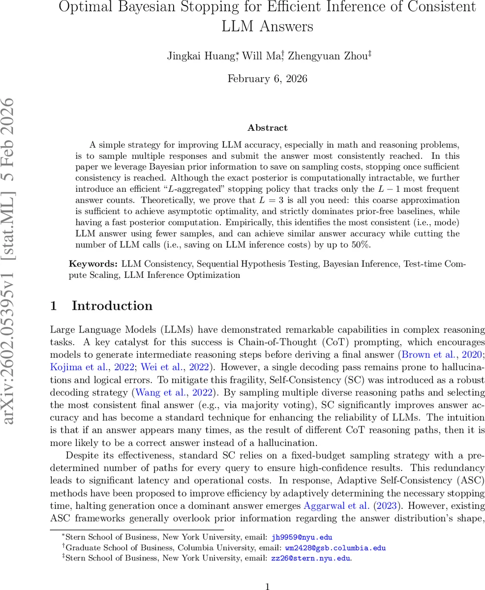 일관된 LLM 답변을 위한 최적 베이지안 중단 전략