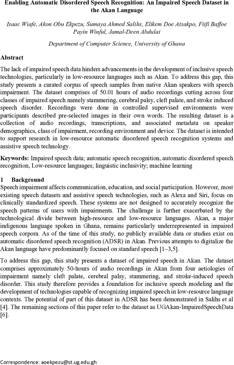 아칸어 장애 발화 데이터셋으로 자동 음성 인식 혁신