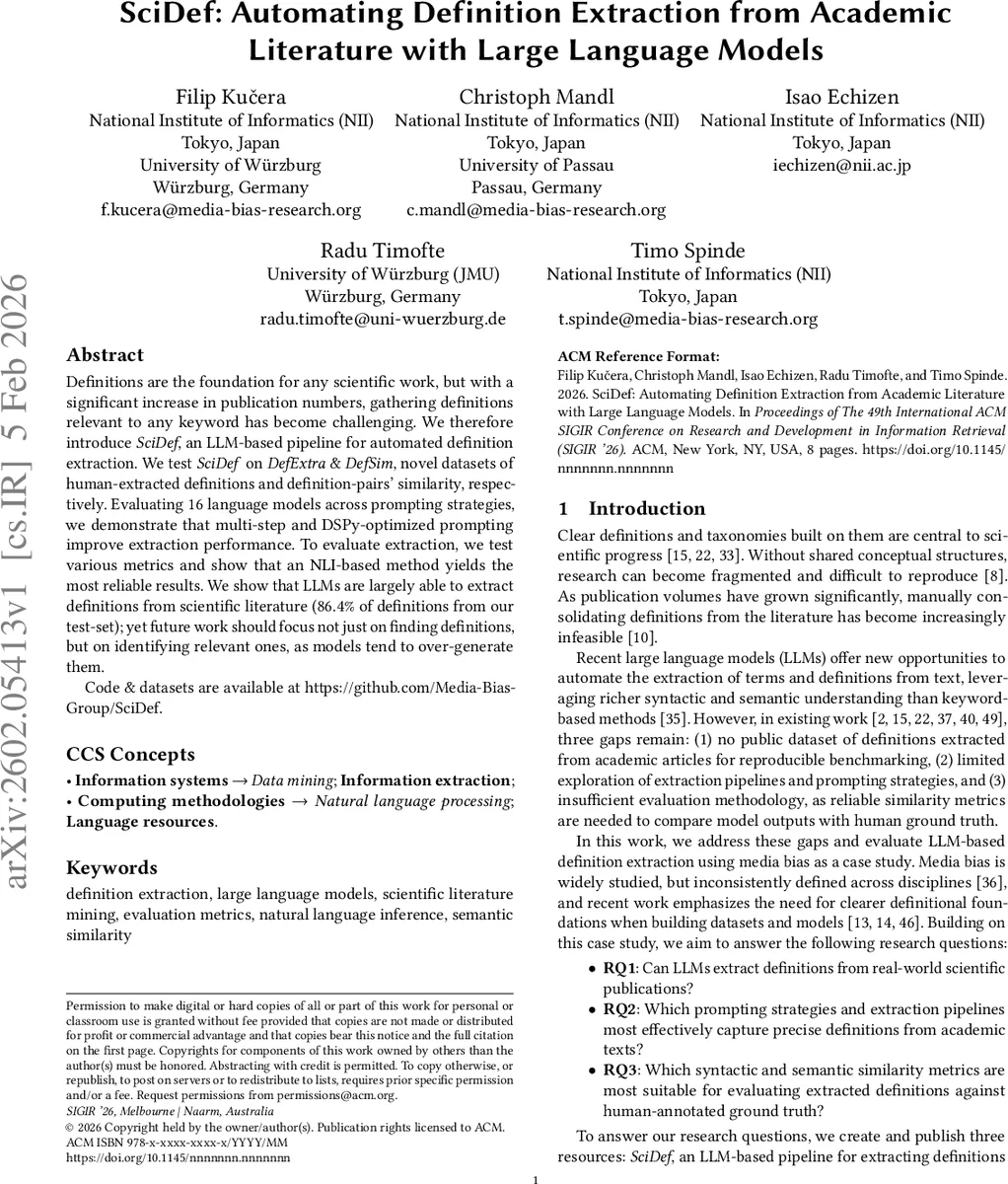 학술 정의 자동 추출을 위한 대규모 언어 모델 기반 SciDef