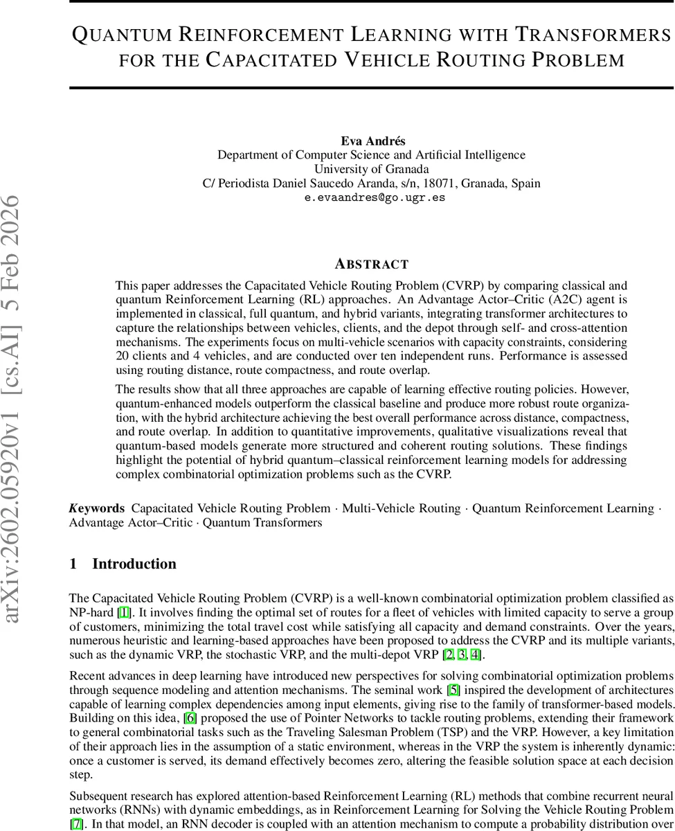 양자 강화학습과 트랜스포머를 활용한 용량제한 차량경로문제 해결