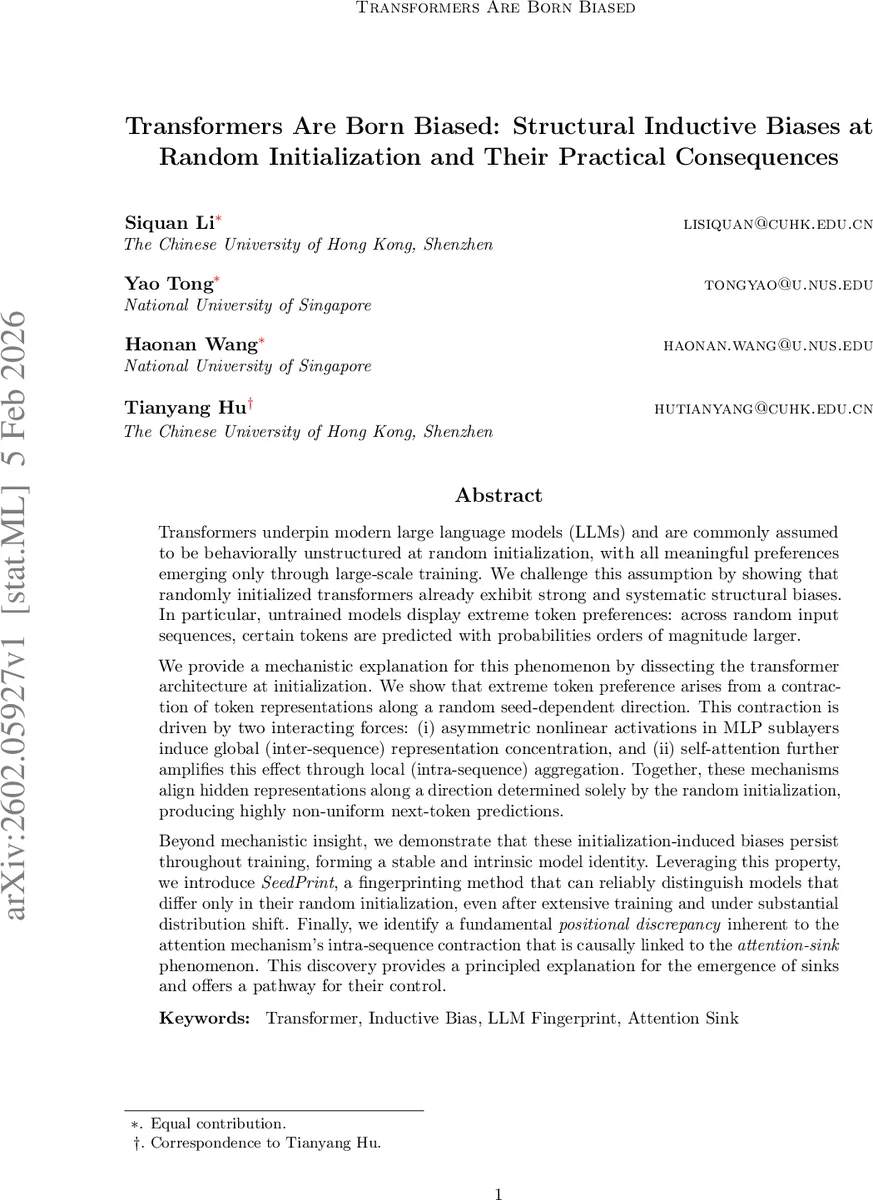 초기화된 트랜스포머는 이미 편향을 가지고 있다