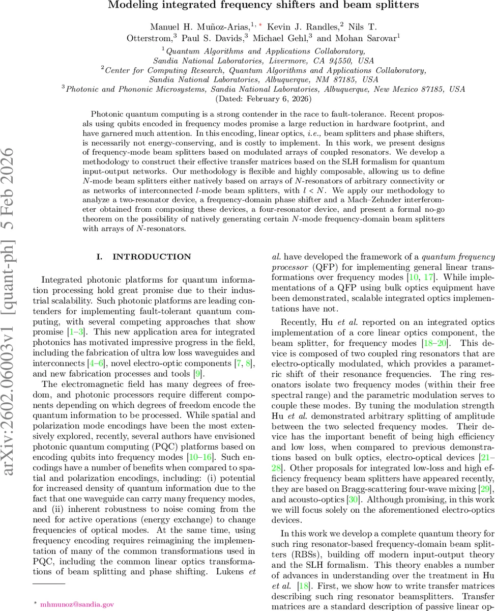 통합 주파수 변환기와 빔 스플리터 설계 SLH 기반 전이 행렬 접근