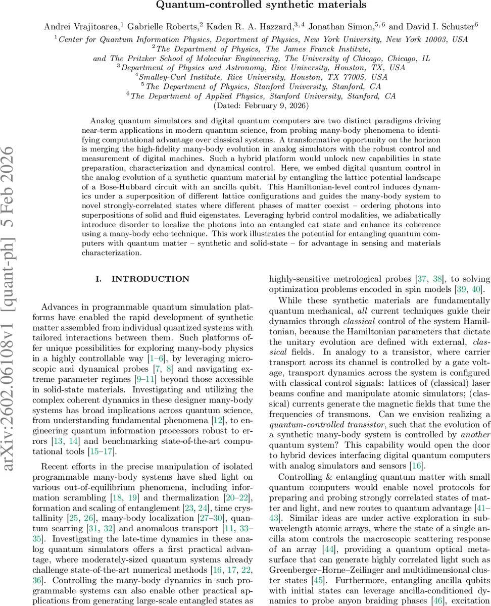 양자 제어 합성 물질의 새로운 전이와 얽힘