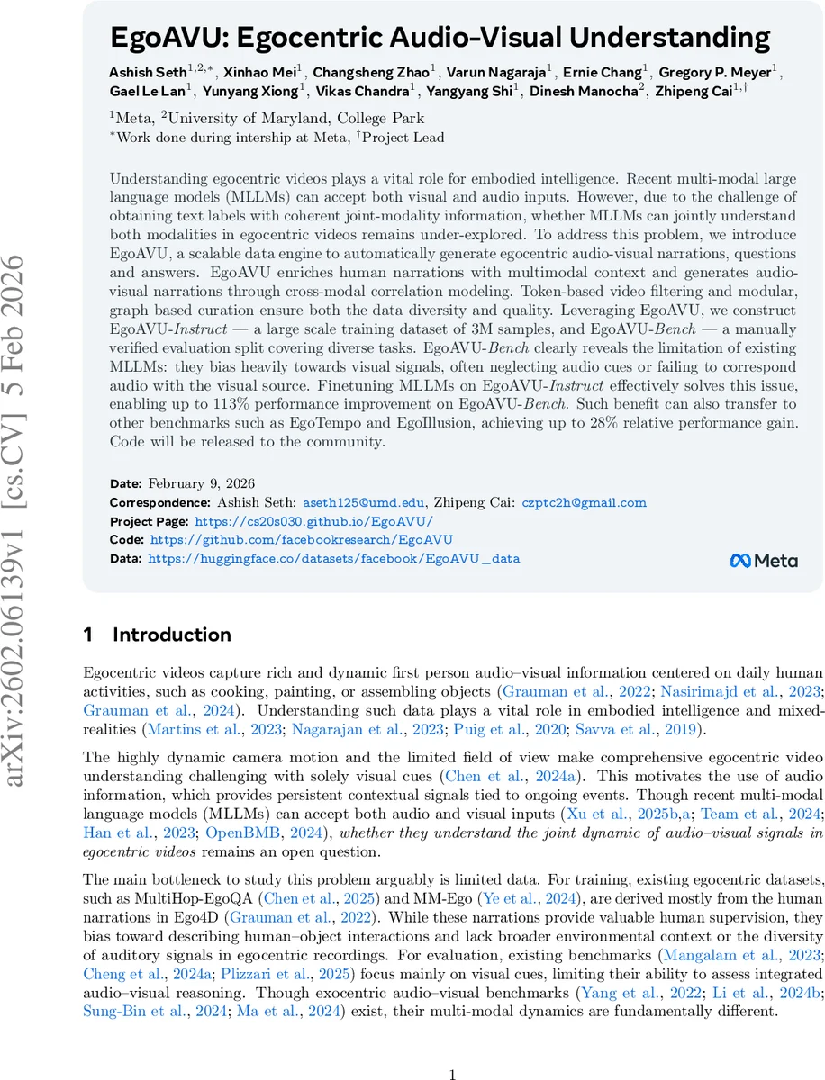 에고AVU: 첫인칭 영상의 청각·시각 통합 이해 엔진