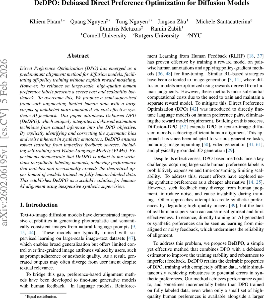 합성 피드백으로 확장된 디퓨전 모델 정렬 DeDPO