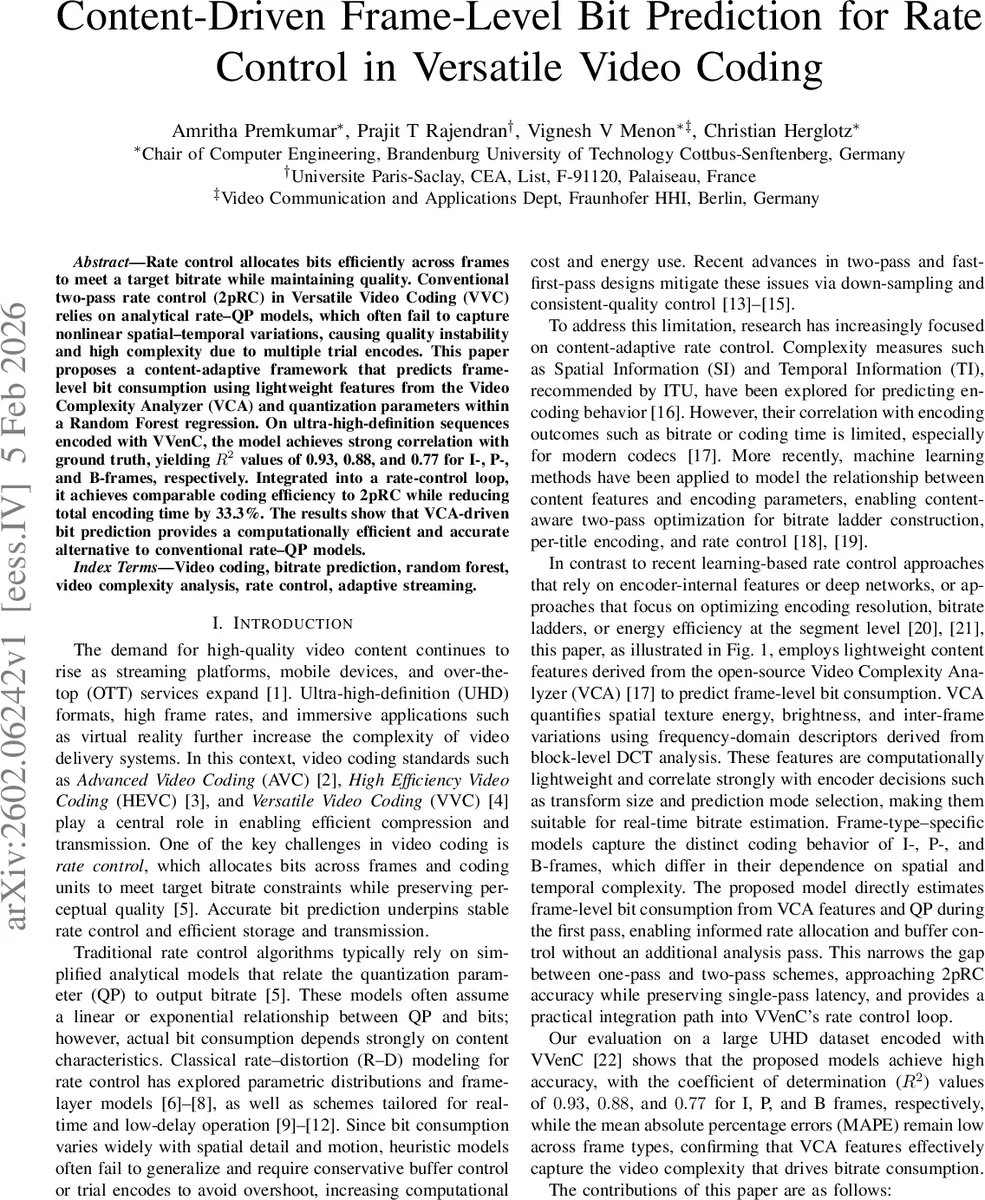 콘텐츠 기반 프레임 레벨 비트 예측을 이용한 VVC 레이트 컨트롤