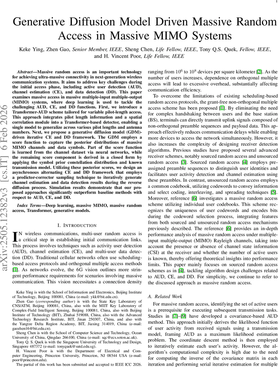 대규모 MIMO 무작위 접속을 위한 생성 확산 모델 기반 통합 탐지·채널 추정·데이터 복원
