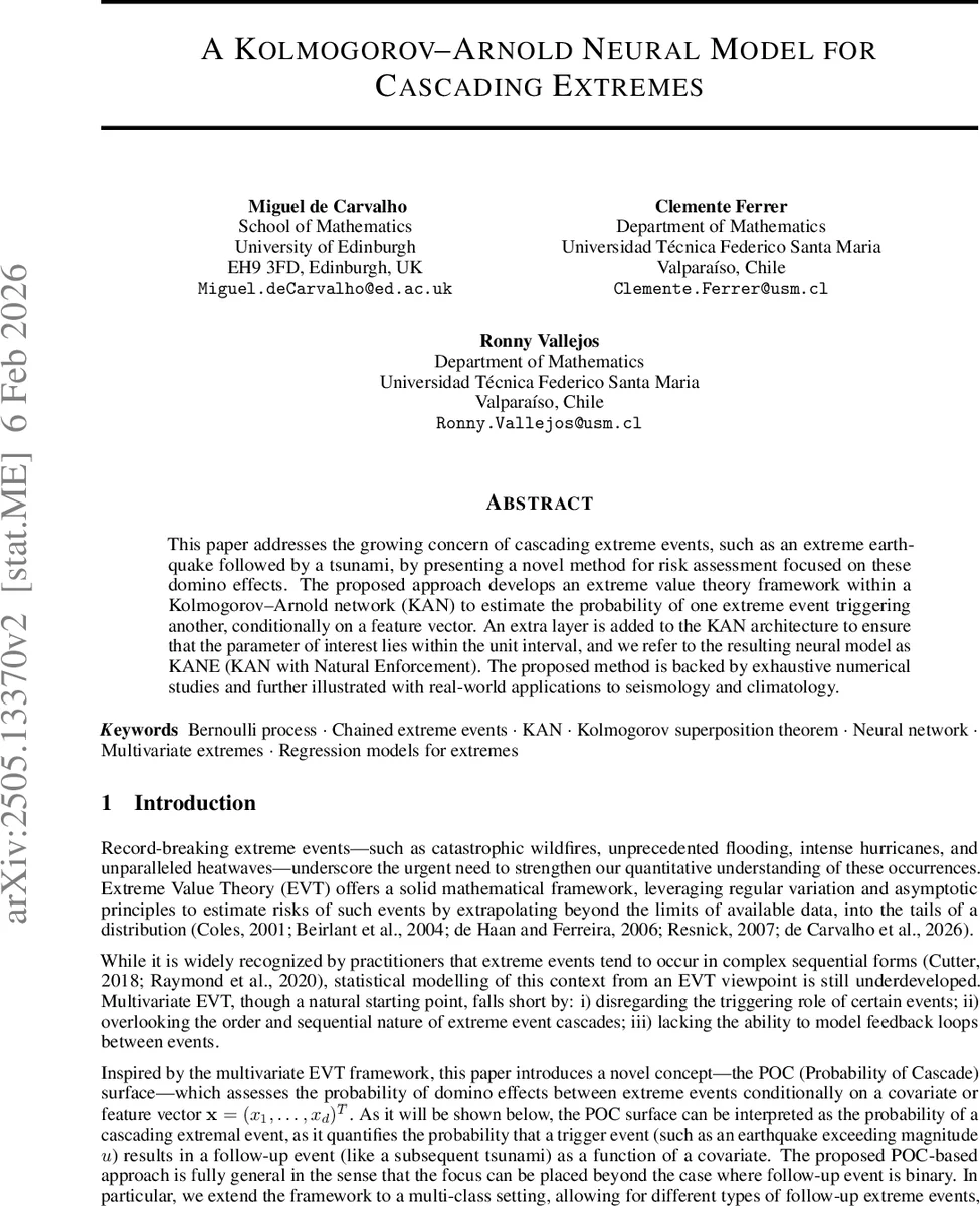 연쇄극단현상 예측을 위한 콜모고로프아놀드 신경모델