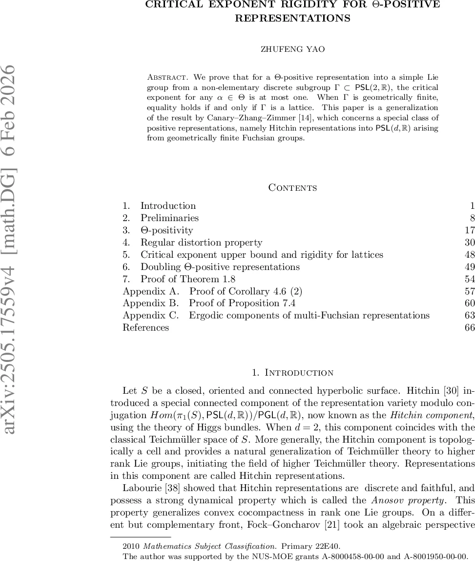 세타양성 표현의 임계 지수 강직성