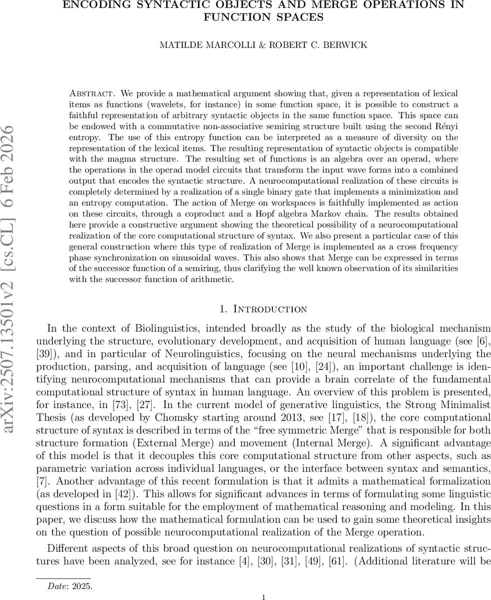 함수 공간에서 구문 객체와 Merge 연산의 인코딩