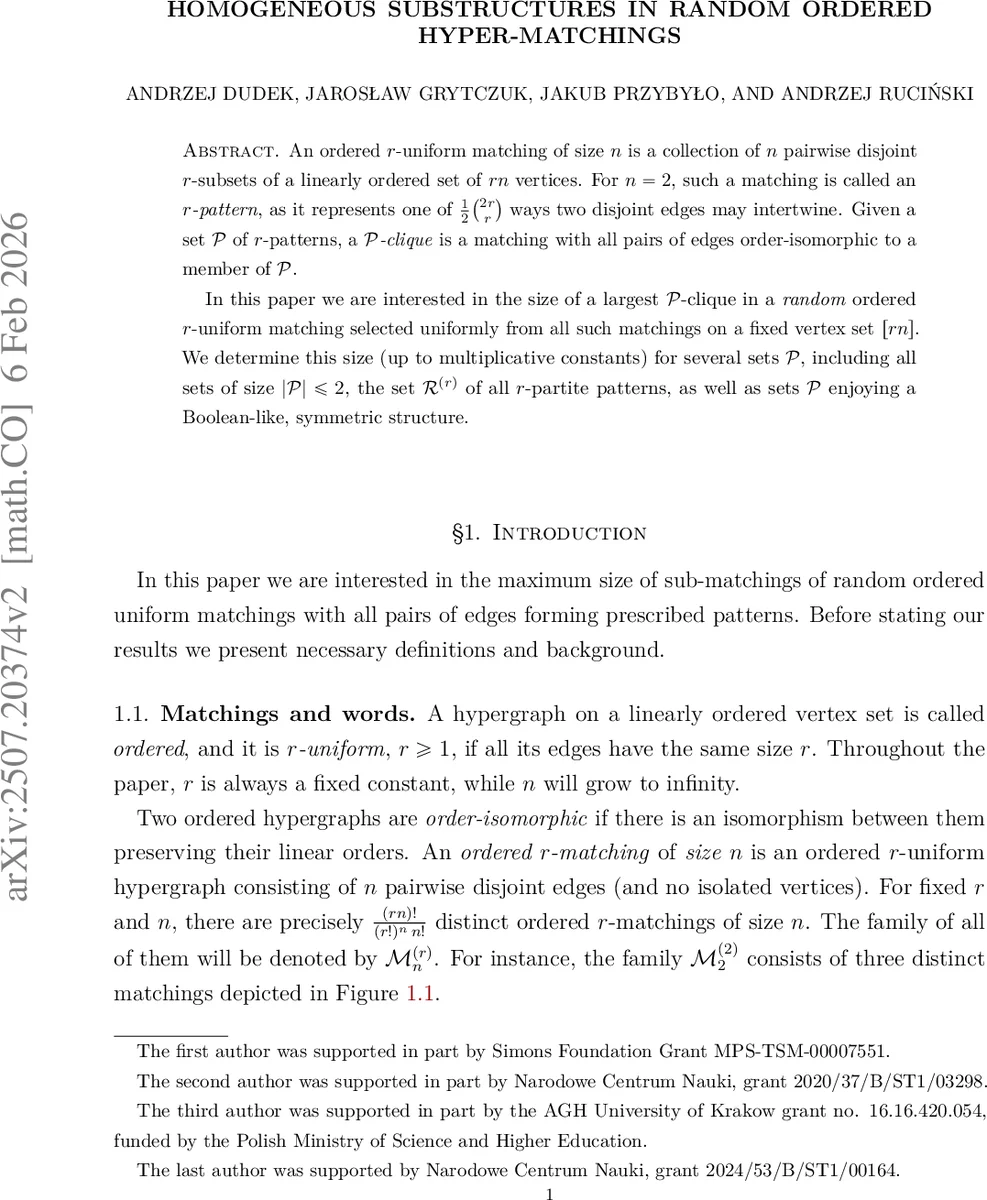 무작위 순서 하이퍼 매칭에서 균질 부분구조 탐구