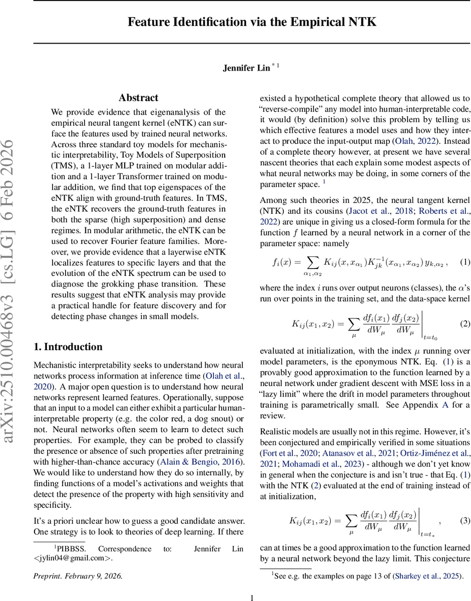 경험적 NTK로 특징 찾기