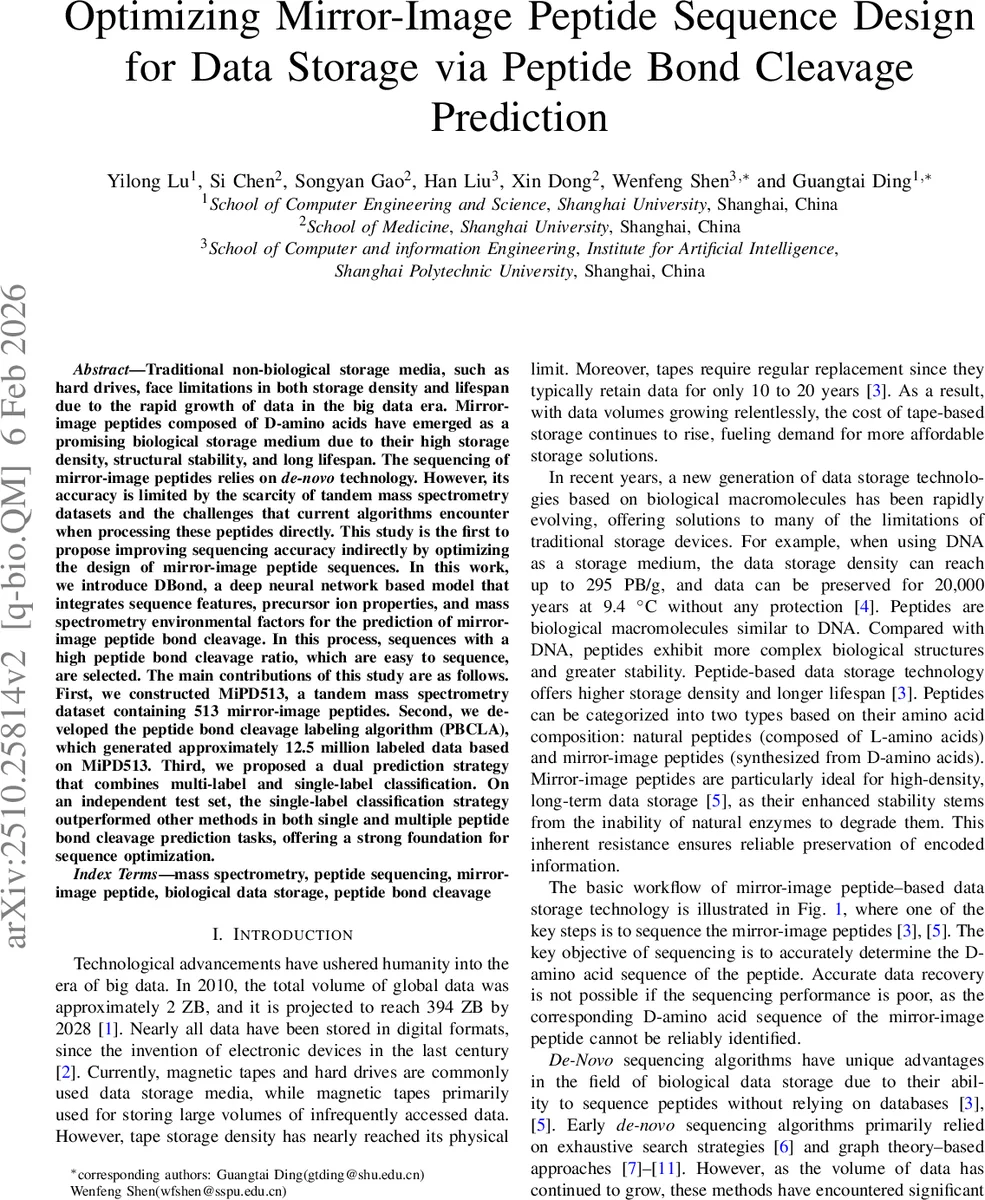거울 이미지 펩타이드 데이터 저장을 위한 결합 절단 예측 및 서열 최적화